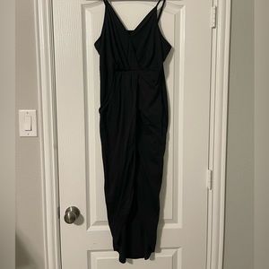Black Asymmetrical Wrap Hem Cami Dress